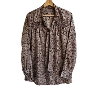 Classiques Entier 100% Silk Leopard Print Blouse with Smocked Detail, Size M